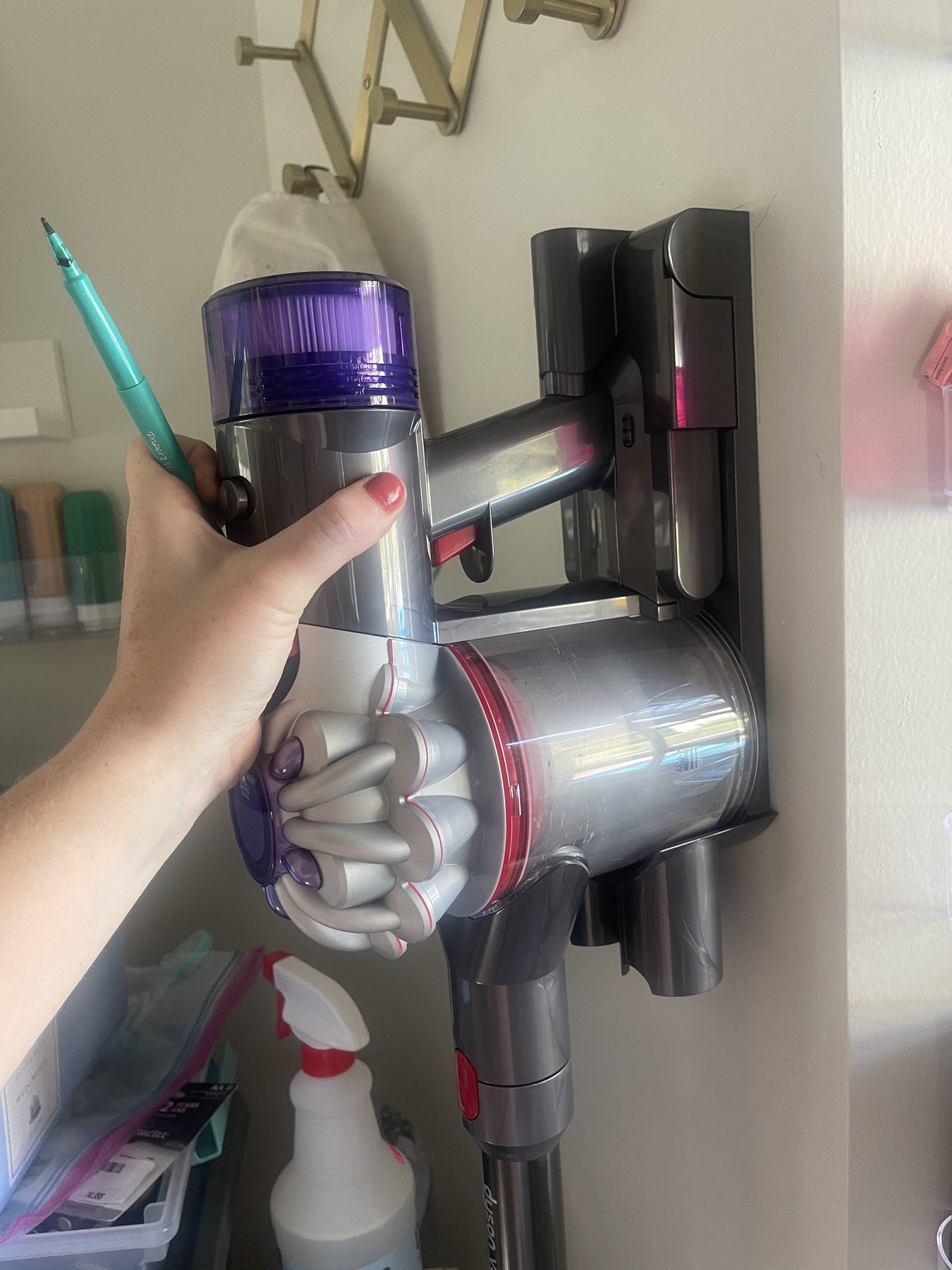 Dyson Vacumn in wall holster