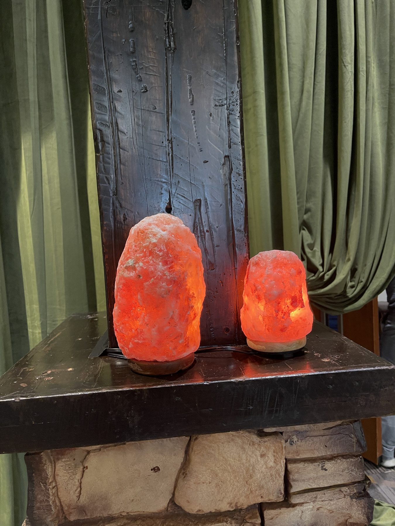Himalayan salt lamp with incandescent bulb